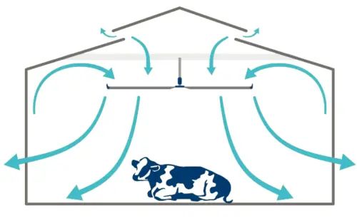 Horizontální ventilace stájí pro chov skotu